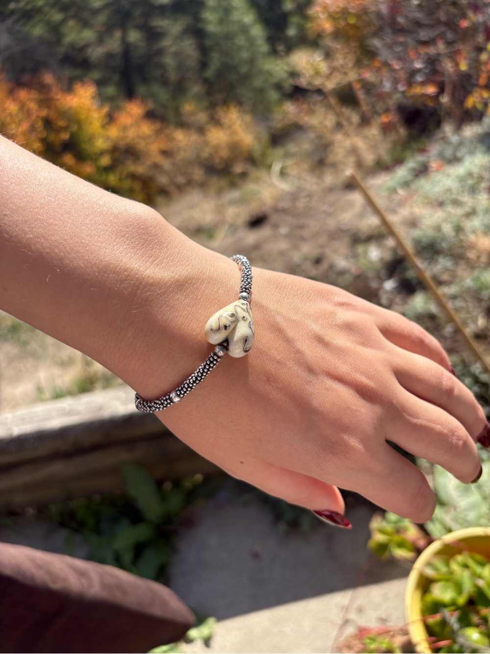 Ladies Southwestern Ceramic Heart Silver Bracelet